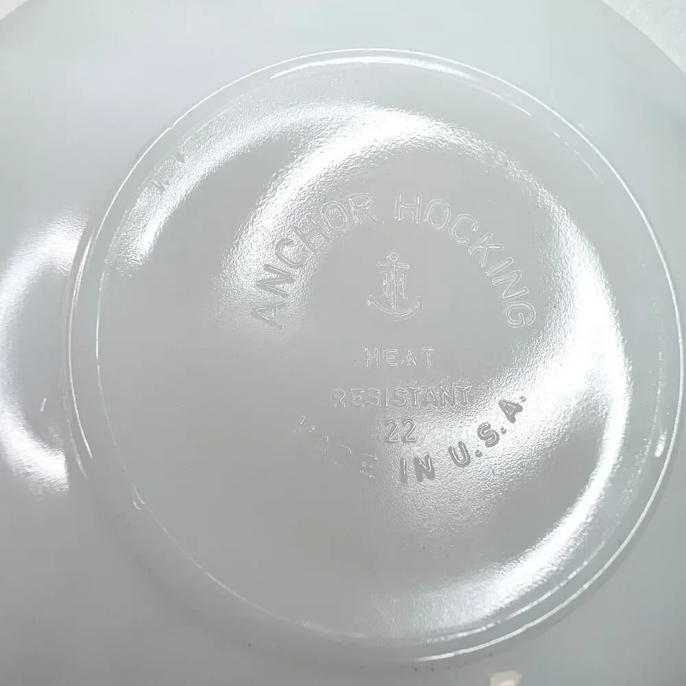 Two Vintage Anchor Hocking Fire King Milk Glass Gold Trim Saucers